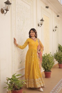 High Quality Fatema Fashion Women Wedding Party Wear Unique Design Indian Faux Georgette Gown Dupatta <b>Set</b> Embroidered Zari - Product Image 6