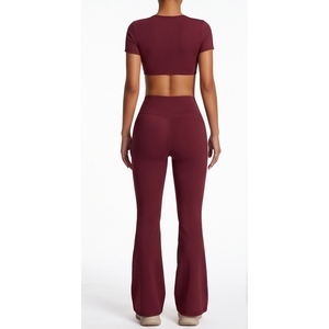 Women's High Waist <b>Flared</b> <b>Leggings</b> Breathable Seamless Spandex Fabric Deep V Neck Twist <b>Yoga</b> Workout Outfit - Product Image 2