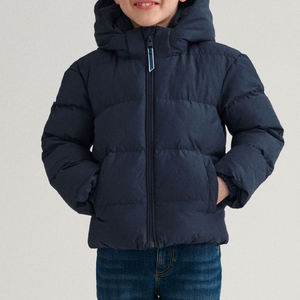 Hooded Puffer <b>Jacket</b> Zipper Closure Windproof Thick Winter Coat Unisex Casual Solid Color Regular Fit Short Length 100%Polyester - Product Image 4