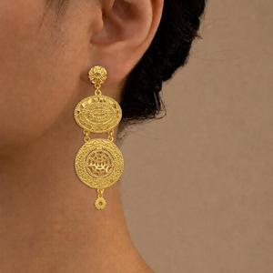 Wholesale Fashion <b>Earrings</b> 14K 18K 24K <b>Gold</b> Plated Dubai Style <b>Dangle</b> <b>Earrings</b> African & Turkish Design <b>Gold</b> Filled <b>Earrings</b> Set - Product Image 2