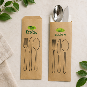 EcoRev Custom Luxury Kraft <b>Paper</b> <b>Biodegradable</b> Cutlery Bags Eco-Friendly Twisted Handles Self-Adhesive Seal Bottom Gusset Offset - Product Image 5