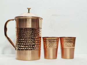 Jarra de agua de cobre puro martillado tipo panal, jarra para café, agua y leche, artículos de bebida de cobre martillado, cobre metálico para agua - Product Image 3