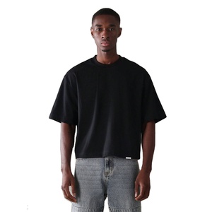 T-shirt en coton noir oversize pour homme, coupe décontractée, style streetwear, épaules tombantes, tee-shirt uni, mode estivale, hauts pour hommes - Product Image 1