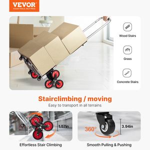 Chariot de manutention pliable et télescopique robuste pour la construction, capacité 260 lb, pour la montée d'escaliers - Product Image 2