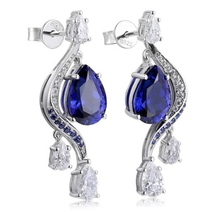 Luxury 925 <b>Silver</b> <b>Drop</b> <b>Earrings</b> With Sapphire Pear Cut Stones And Diamond Accents For Women Wedding Jewelry - Product Image 1
