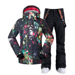 Custom Men <b>Paint</b> Splatter Print Ski Jumpsuit <b>Set</b> Waterproof Windproof Hooded Snowboard Jacket Bib Pants Winter Snow Wear OEM - Product Image 4