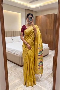 Nouveau sari de mariage en coton Muga vert clair doux et pur avec bordure tissée Meenakari, tenue de mariage indienne traditionnelle - Product Image 4