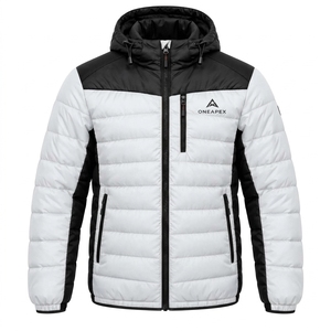 Chaqueta Acolchada con Capucha para Hombre Custom One Apex, Color Negro y Blanco, Chaqueta de Plumón Ligera para Invierno y Actividades al Aire Libre - Product Image 1