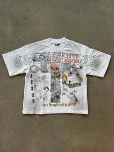 Camiseta Unisex Extra Grande de Manga Corta con Estampado Gráfico Ilustrado y Detalles de Pedrería, Estilo Urbano Premium, Moda Casual - Product Image 1