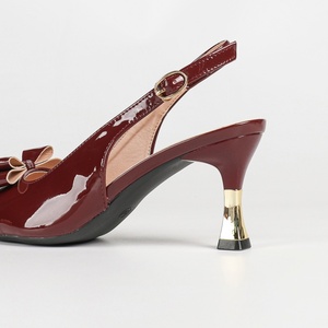 Office Ladies Burgundy Patent Leather Slingback Heels Summer Pointed Toe <b>Bow</b> Stiletto Heel Pumps - Product Image 6