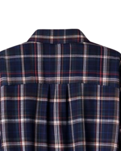 Chemisier court personnalisé bleu marine à carreaux pour femme, col rabattu, manches longues, boutonné, décontracté, fabrication sur mesure - Product Image 6