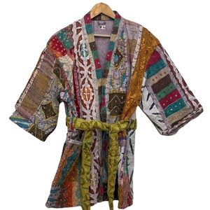 Handmade Winter Women's Kantha <b>Kimono</b> Robe Cutwork Puffer <b>Jacket</b> Design Perfect Streetwear and Mom's Gift - Product Image 1