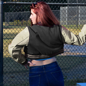 Veste courte universitaire pour femme, bleu marine et beige, style Letterman, manteau bomber avec manches en similicuir, vêtement d'extérieur décontracté, mode féminine - Product Image 4