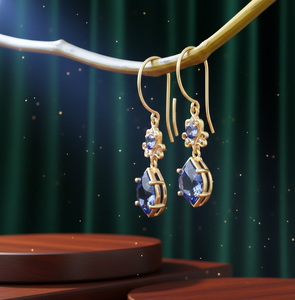 ต่างหูทรงหยดน้ำสีฟ้าไฮโดรและเพชร CZ เงินแท้ 925 ชุบทอง 18K เครื่องประดับสำหรับโอกาสพิเศษ ชุดราตรี - Product Image 4