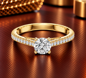 แหวนเพชรทรงกลมเพาะเลี้ยงในห้องปฏิบัติการ ทอง 14K 18K แหวนเพชรเม็ดเดี่ยวแบบฝังเพชรรอบวง 0.95 กะรัต DEF VVS เครื่องประดับหรูหรา แหวนแต่งงาน รับผลิตแบบ OEM ODM - Product Image 1