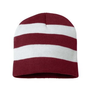 Gorro de Punto a Rayas para Adultos, Unisex, Cálido para Invierno, Color Granate y Blanco, Estilo Casual, Circunferencia de Cabeza - Product Image 1