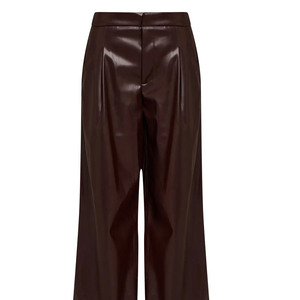 <span class=keywords><strong>Pantaloni</strong></span> da donna <span class=keywords><strong>in</strong></span> pelle PU a gamba larga, vita alta, vestibilità ampia, lunghezza intera, tinta unita marrone, stile casual autunnale, con frontino piatto ed elastico <span class=keywords><strong>in</strong></span> vita - Product Image 4