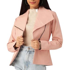 Haute demande tenue à la mode femmes veste en cuir imperméable avant fermeture éclair Style manches longues femmes veste en cuir 2026 - Product Image 1