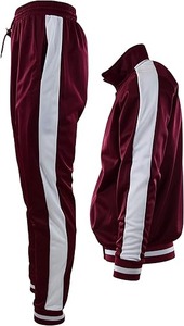 Men's Maroon <b>Tracksuit</b> Full Sleeve Zipper Closure Solid Color Sporty Style Regular Fit Polyester Autumn Wear Side Pockets - Product Image 6