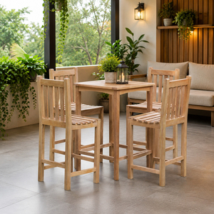 Laguna Teak Commercial Use <b>Bar</b> Set Square <b>Table</b> 4 Slat Back Chairs Outdoor <b>Bar</b> Furniture Scandinavian Modern Design Handmade - Product Image 4
