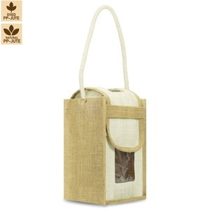 Laminated Jute Cotton <b>Blend</b> Wine <b>Bottle</b> Gift Bag Wine Gift Packaging 18x18x13 cm Custom Logo Wholesale OEM Model JBB0032 - Product Image 3