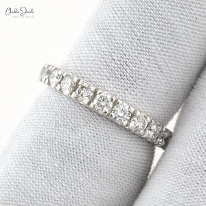 Anillo de compromiso y boda de media eternidad con diamantes blancos naturales de corte redondo de 2.7mm, listo para enviar, con oro blanco macizo de 14k, talla US-6 - Product Image 5