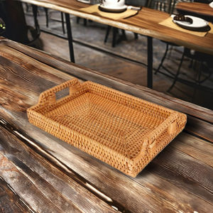Bandeja rectangular de ratán con asas-Bandeja decorativa para servir para mesa de centro, desayuno y bebidas | Tienphong Wholesale 2025 - Product Image 1