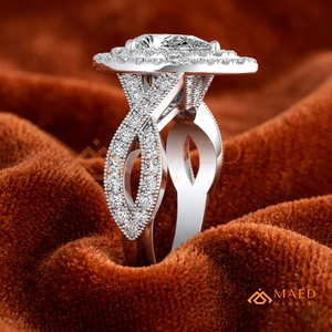 Pear Cut Moissanite Double Halo Engagement <b>Ring</b> 925 Silver <b>Split</b> Shank Pave Band Wedding <b>Ring</b> Diamond Look Jewelry - Product Image 2