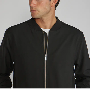 Blouson bomber noir pour homme, col montant, fermeture éclair, coupe décontractée, vêtement d'automne, matière en polyester tricoté polaire - Product Image 5