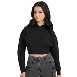 Sudadera con capucha lisa de diseño crop para mujer, ajuste ceñido, moda urbana, peso pesado 280 g/m², venta al por mayor 2026 - Product Image 5