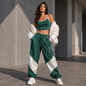 Pantalon Harem Color Block à Taille Élastique et Bande Latérale, Joggers Sportifs Légers en Polyester pour Hommes, Tenue Décontractée Printemps - Product Image 1
