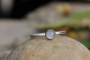 Handmade Brass Moonstone <b>Ring</b> Dainty Round Flash Stone Minimalist Boho Healing <b>Stacking</b> Jewelry - Product Image 3