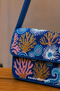 Sac à bandoulière tendance en perles de récif marin, léger, résistant, écologique, fait main et de luxe |   Sac à main brodé |   Conception de logo personnalisé - Product Image 3