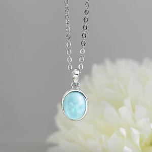 จี้รูปไข่ลาริมาร์ธรรมชาติ ตัวเรือนเงินแท้ 925 ประดับพลอยสีน้ำเงิน สำหรับผู้หญิง เป็นของขวัญ - Product Image 1