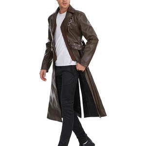 Fashion <b>Gothic</b> Coat Brown Long Punk <b>Jacket</b> Men's Faux Leather Motorcycle Coat Factory Wholesale 2026 - Product Image 2