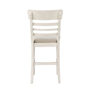 Set di 2 Sedie da Pranzo in Stile Rustico Bianco Antico, Seduta in Legno Rivestita in Tessuto, Altezza Bancone con Finitura Anticata - Product Image 6