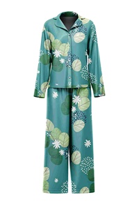 PJS en satin et coton tricoté de qualité supérieure pour femmes pour l'été Vêtements de nuit confortables à imprimé floral grande taille bleu pour XL - Product Image 4