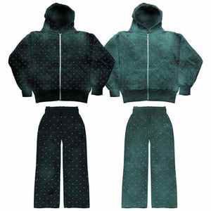 Ensemble de survêtement à capuche à motif de points, sweat-shirt zippé et pantalon de survêtement à taille élastique, tenue décontractée d'automne - Product Image 1