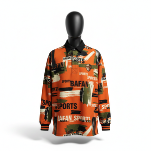 Camiseta de Rugby para Hombre, GSM Premium, Poliéster Interlock, Naranja y Negro, Impresión por Sublimación, Logotipo Bordado, Camiseta de Rugby para Hombre, Estilo Polo - Product Image 1