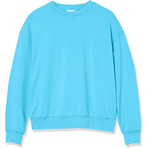 Ensemble décontracté deux pièces pour femme : sweat-shirt oversize bleu ciel et short, avec logo personnalisé, en molleton de coton à col ras du cou - Product Image 3