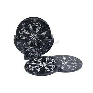 Natural Soapstone Colored Coaster <b>Sets</b> Red Color Soapstone Carving Work <b>Tea</b> Coaster <b>Set</b> for Home Decor - Product Image 3