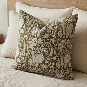 Floral <b>Throw</b> Pillow Cover Square Cotton Blend 22x22 Washable Soft Handprinted <b>Chair</b> Sofa Bedroom Pillow Cover Decor - Product Image 1