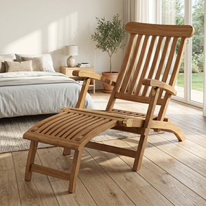 New modern minimalist Steamer Lounge Chair Recliner Wooden Folding Sun Lounger with <b>Footrest</b> <b>Adjustable</b> Armchair Outdoor Garden - Product Image 2