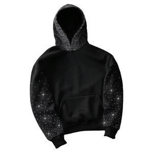 Sudadera con capucha de algodón grueso para hombre con pedrería, estilo urbano, estampado craquelado, gráfico de cristal, vintage, personalizada, de fábrica. - Product Image 1
