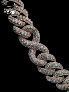 Luxury Rose Gold Plated Diamond <b>Statement</b> <b>Necklace</b> Twisted Singapore Chain Round Brilliant Cut Party Unisex Available for Sale - Product Image 2