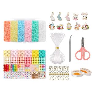 Set di perline fai da te 8243 pz per ragazze, colore macaron, con forbici, corda e accessori decorativi per gioielli - Product Image 4