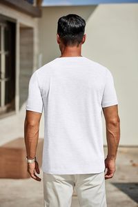 Camiseta de Cuello en V para Hombre, Manga Corta, Informal, Tejido de Algodón Suave, Transpirable, Ecológico, de Secado Rápido, Corte Ajustado, Top de Verano a la Moda - Product Image 5