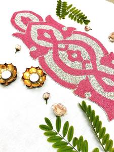 Chemin de table brodé à la main avec perles, rose et blanc, design bohème, forme personnalisée, tapis en tissu - Product Image 5