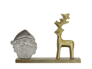 Figura Decorativa de Santa Claus y Reno Dorado en Aluminio Plateado sobre Base de Madera, Decoración Navideña Moderna y Duradera - Product Image 3
