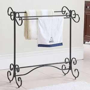 Porte-serviettes triple barre en métal noir moderne, support autoportant, organisateur de salle de bain, gain de place, structure minimaliste et durable - Product Image 2